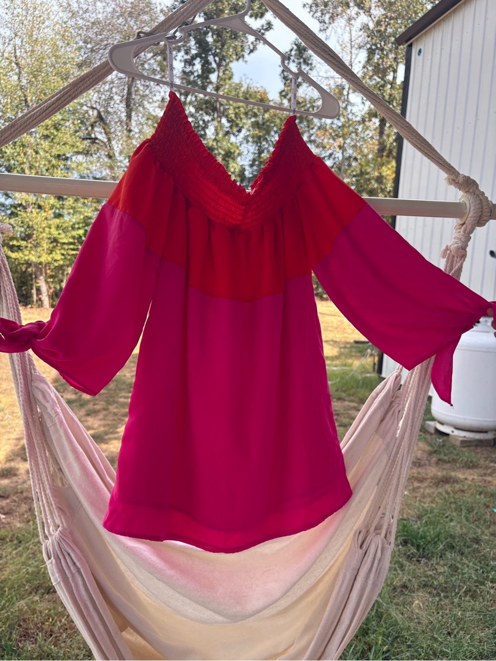 Women's Off-Shoulder Two-Tone Pink Orange Blouse